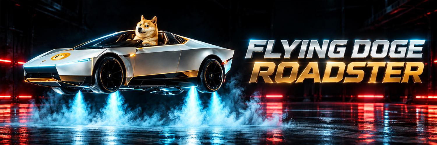 Flying Doge Roadster hovering in a neon hangar